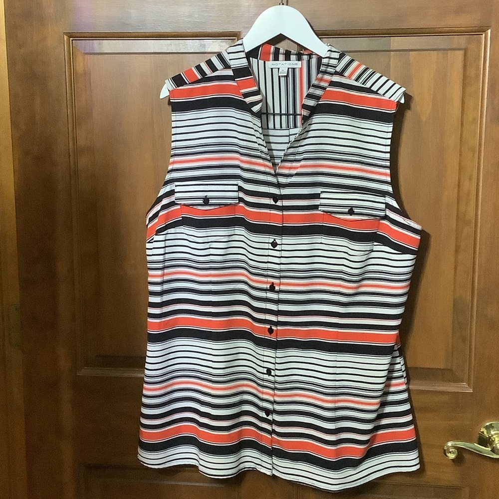 Notations Black, Red, and White Striped Button-Down Shirt